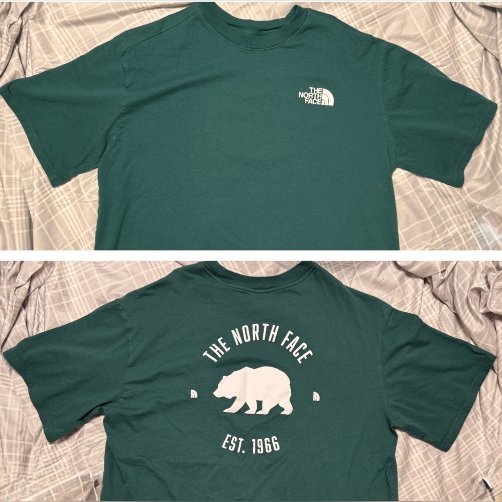 Like New Women’s The North Face Green and White Logo Crew neck T Shirt - Picture 2 of 5